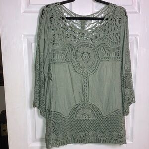 1X Chic Olive Crochet Women's Lacey Blouse 1 callout